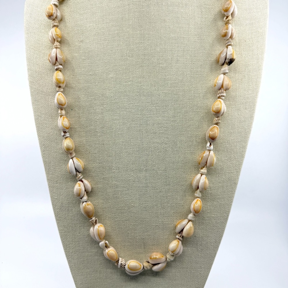 Natural Cowrie Shell Statement Necklace White Tan Bohemian Coastal Jewelry Gift
